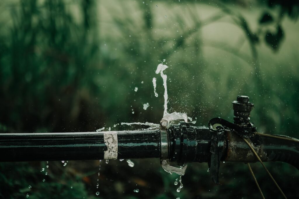 Water spraying from a leaking pipe